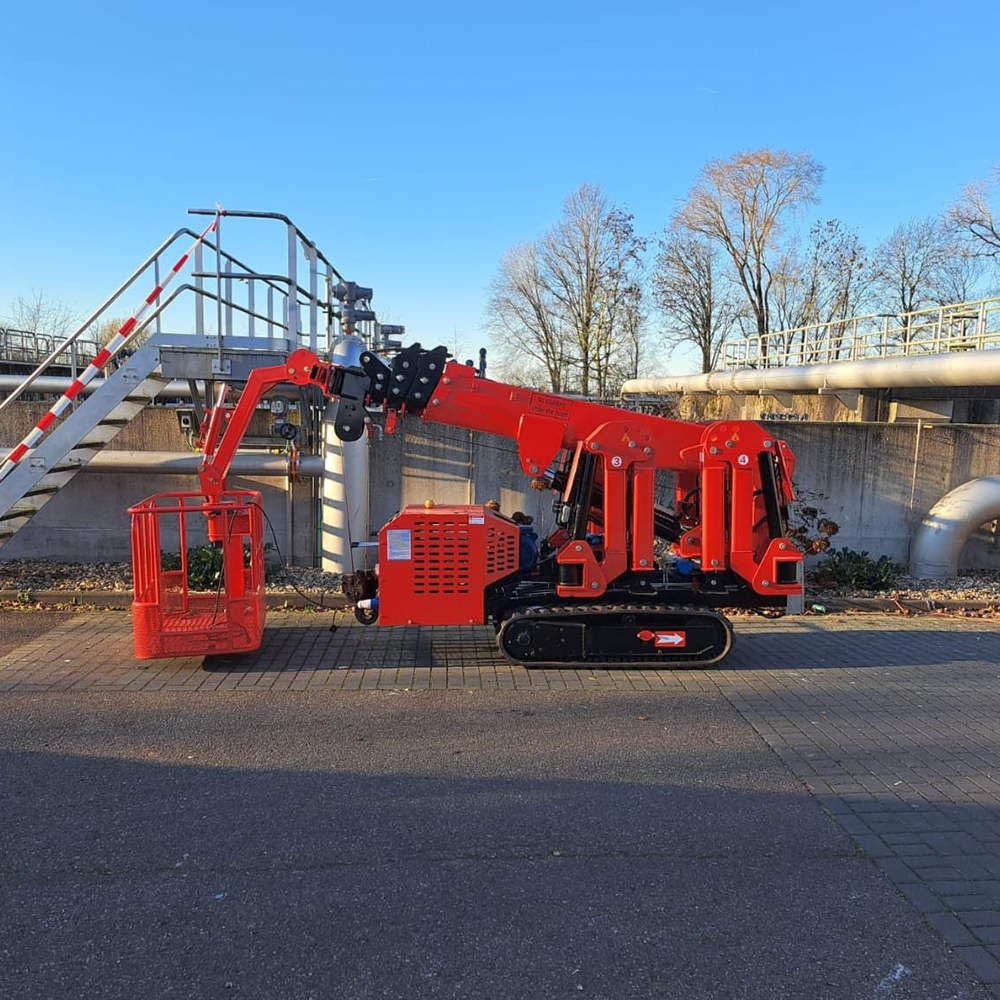 Swiss red spider crane with basket for display
