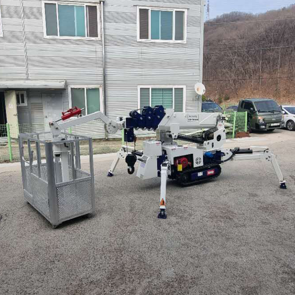 White Korean spider crane with basket for display