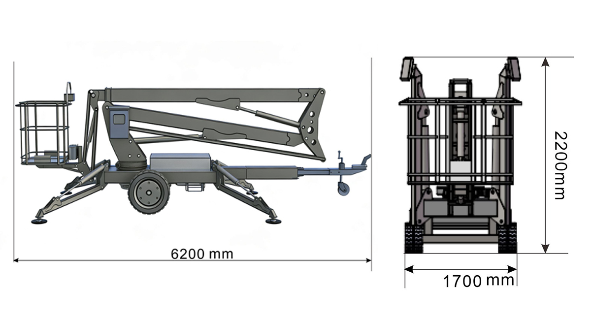 14m towable boom lift dimensions diagram