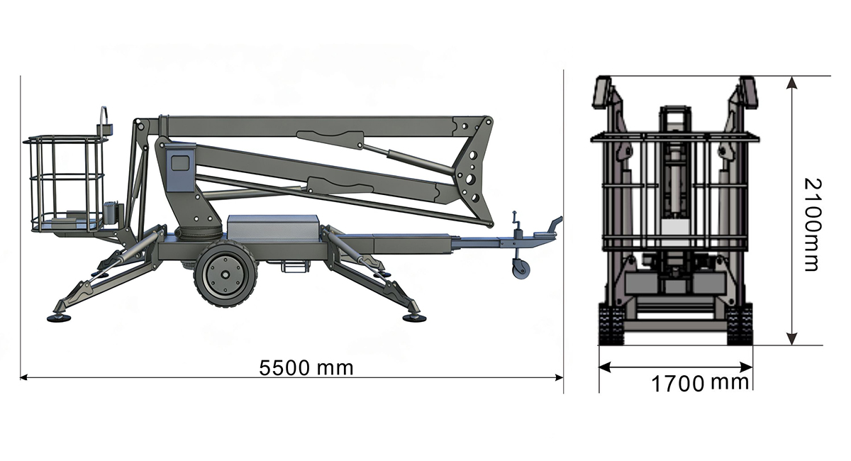 TBL16 towable boom lift working range diagram