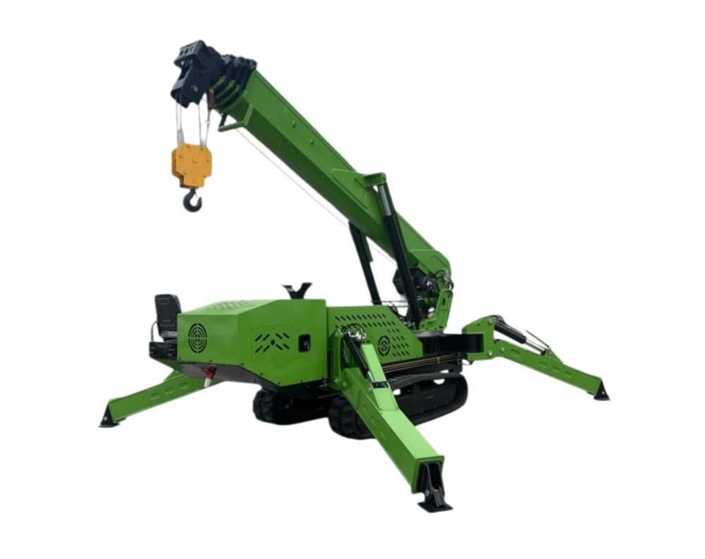 ZMC140 14 Ton Tracked Spider Crane in Working Status, Heavy Duty Green Mini Crawler Crane