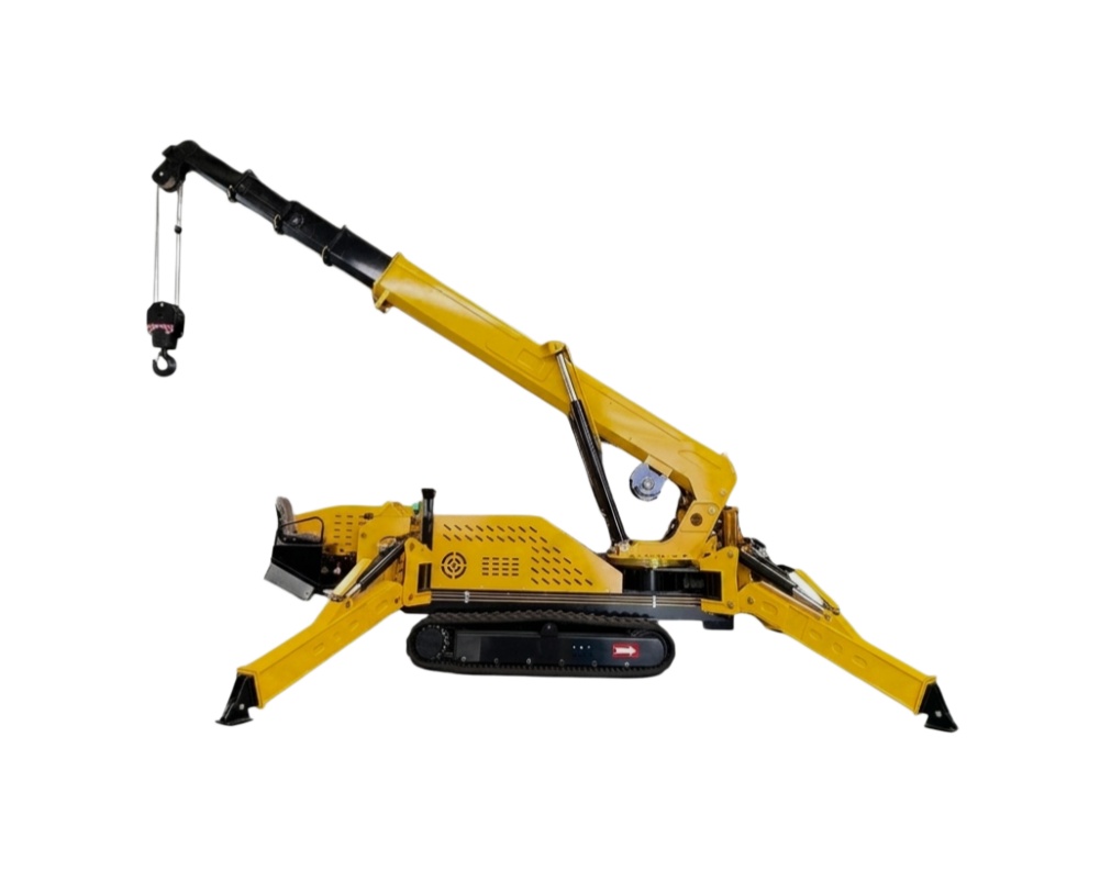 ZMC160 16 Ton Mini Crawler Crane in Extended Working Position, Heavy Duty Yellow Spider Crane