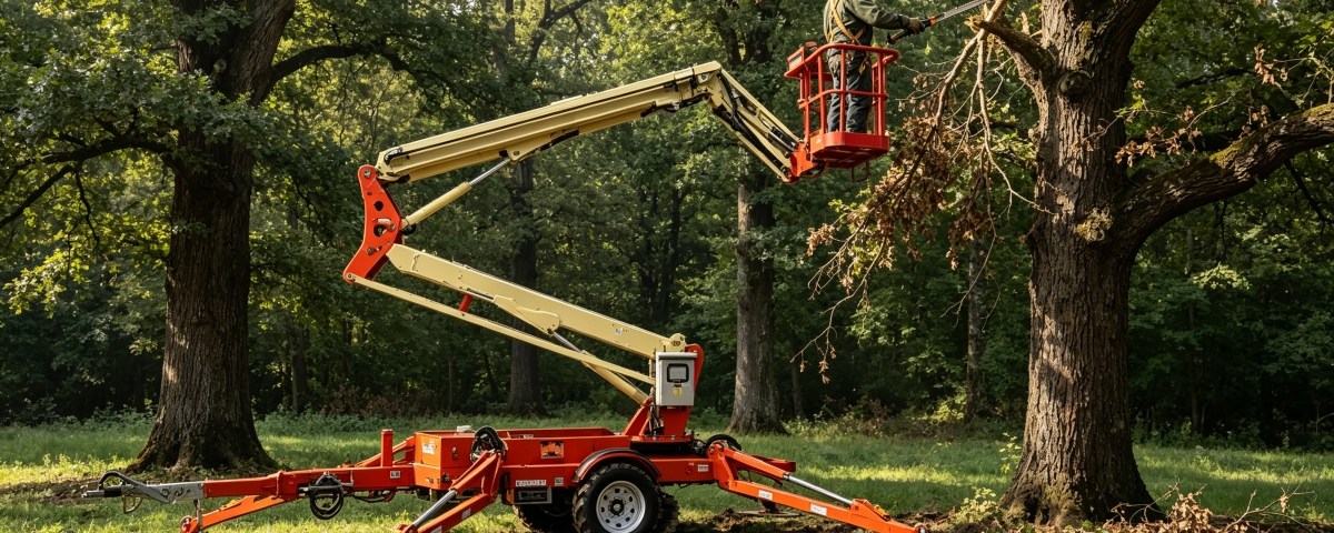 towable boom lift packed for international shipping