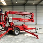 towable boom lift packed for international shipping
