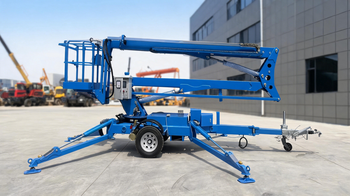 towable boom lift for building maintenance